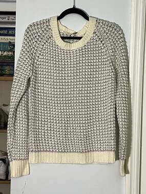 Joie Kyleen Porcelain Silver Metallic Sequin Knit Sweater Size L